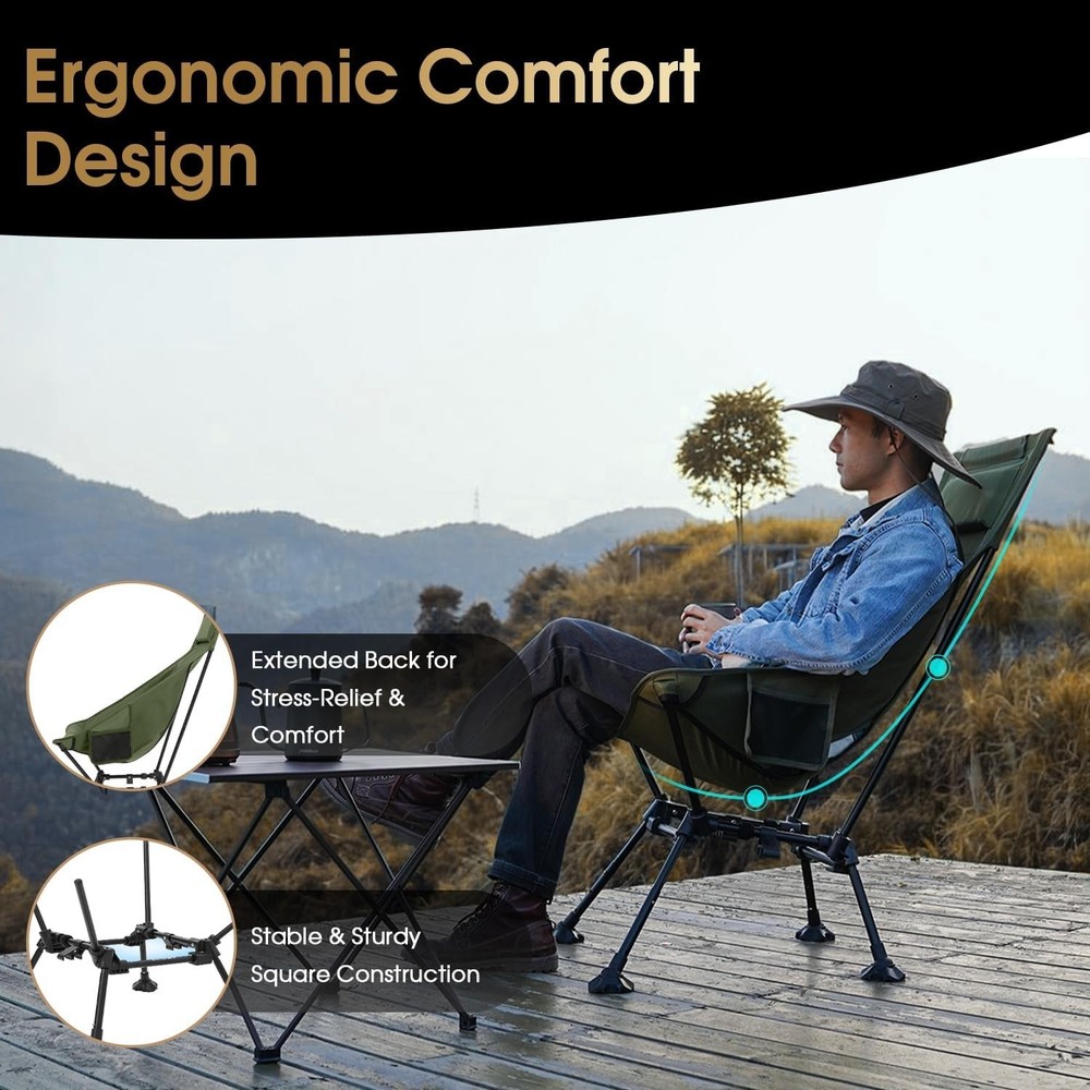 High Back Folding Camping Chairs, Height-Adjustable, Widened Seat, for Beach ...