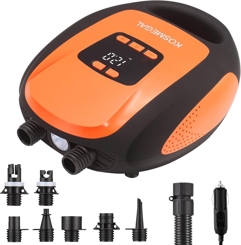Compact Electric SUP Pump - Automatic Shutoff & Emergency Flashlight Included