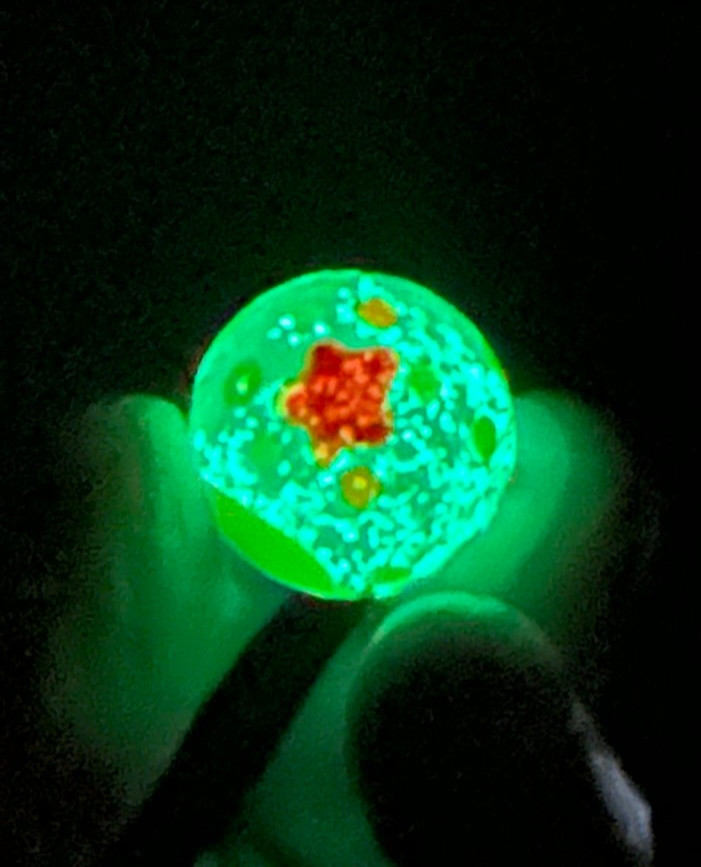 22mm MOON AND STARS Shooter GLOW IN THE DARK Handmade art glass Marble 7/8"