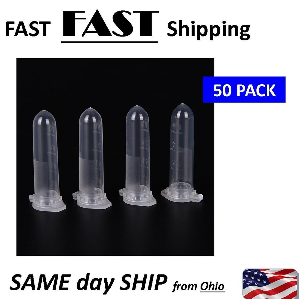 50 PACK -- 2ml Micro Centrifuge Tube Vial Clear Plastic Vials Container Snap Cap