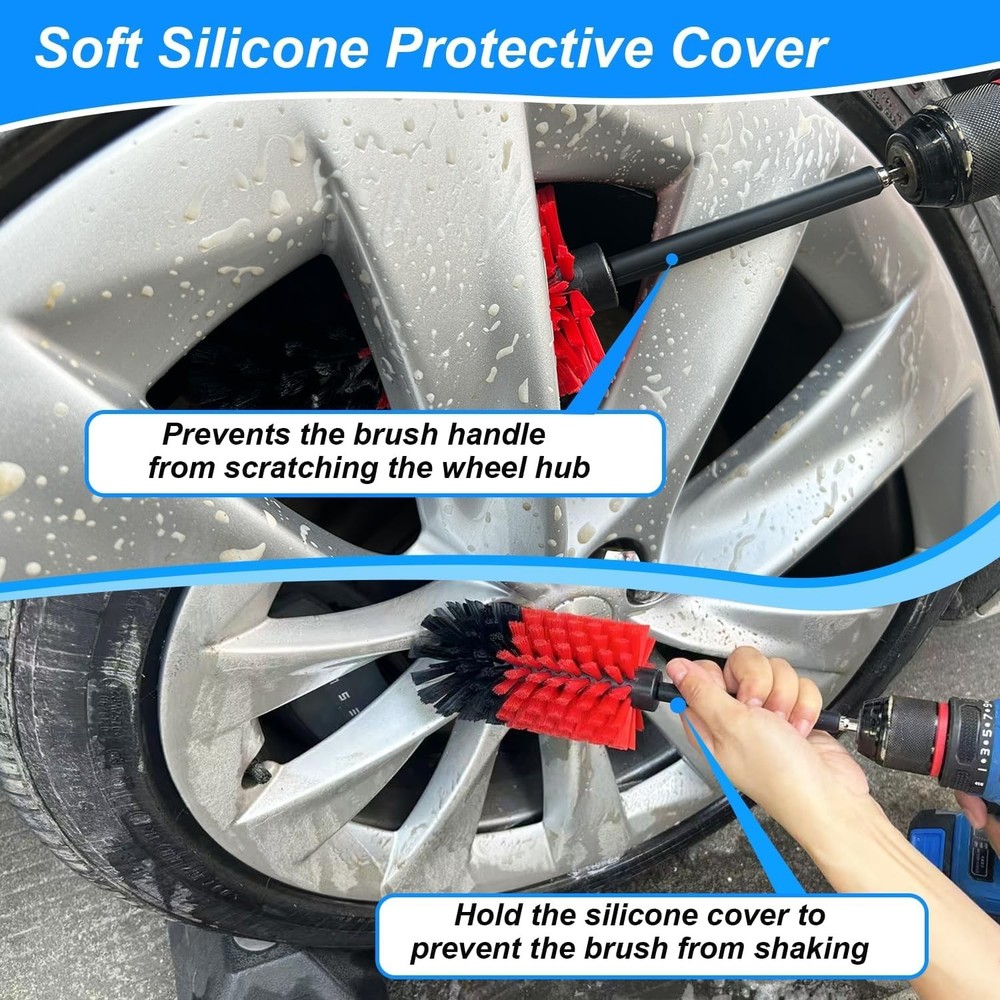 Soft Drill Wheel Brush Kit 2pcs Car Rim Engine Cleaner No Scratch