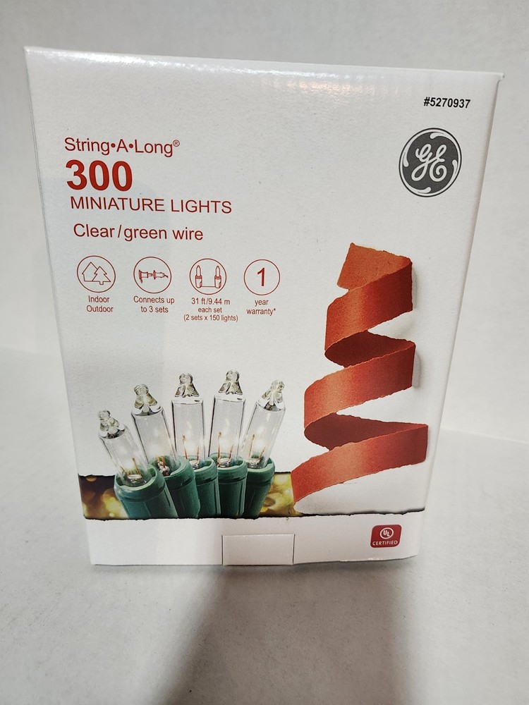 GE STRING A LONG 300 MINIATURE LIGHTS CLEAR/GREEN WIRE