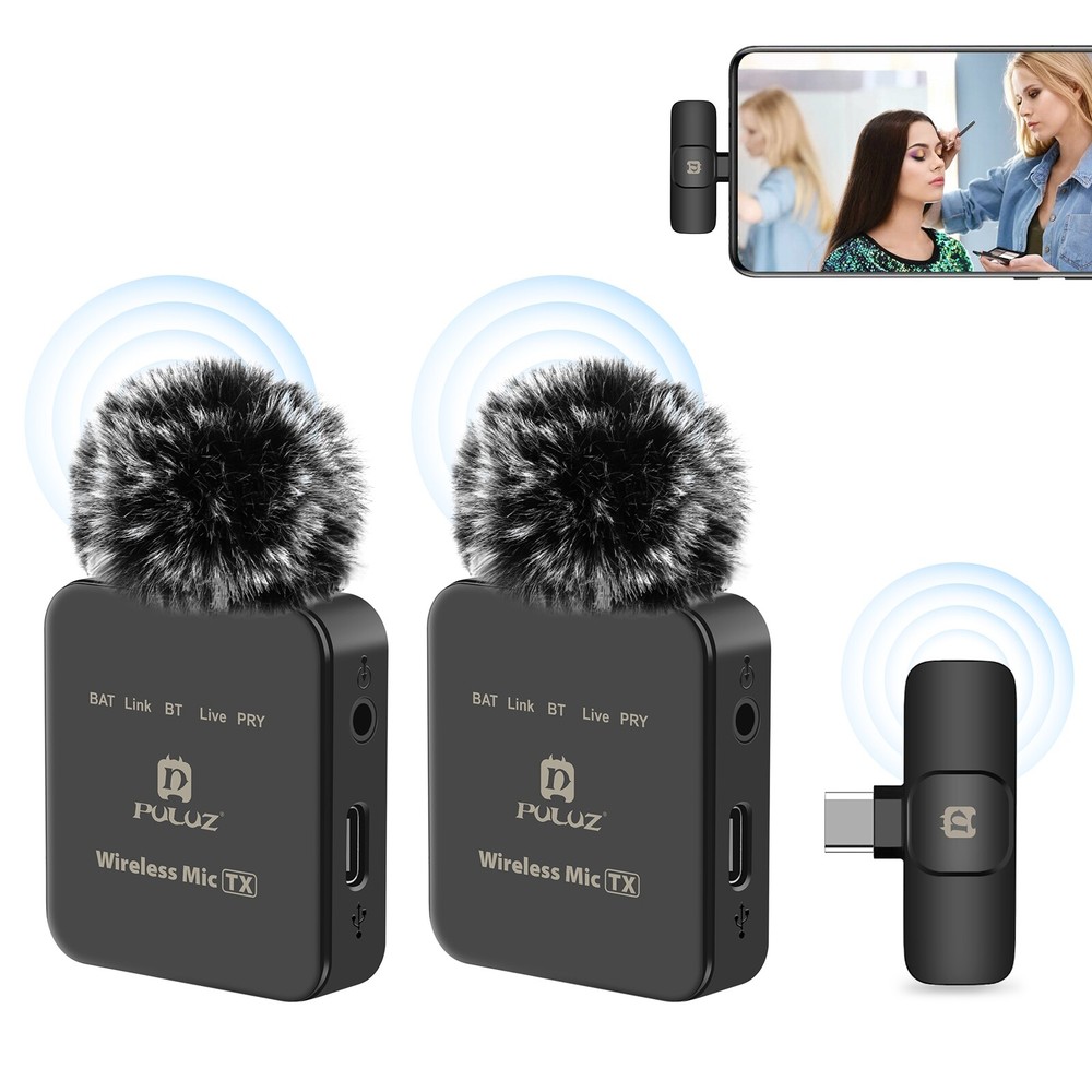 Wireless Dual Lavalier Microphone for Type-C USB-C Phone Receiver Video Record