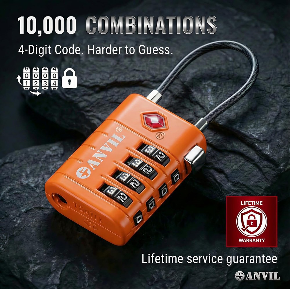 ANVIL TSA Approved Luggage Locks with Search Alert Indicator, 4-Digit Combinatio