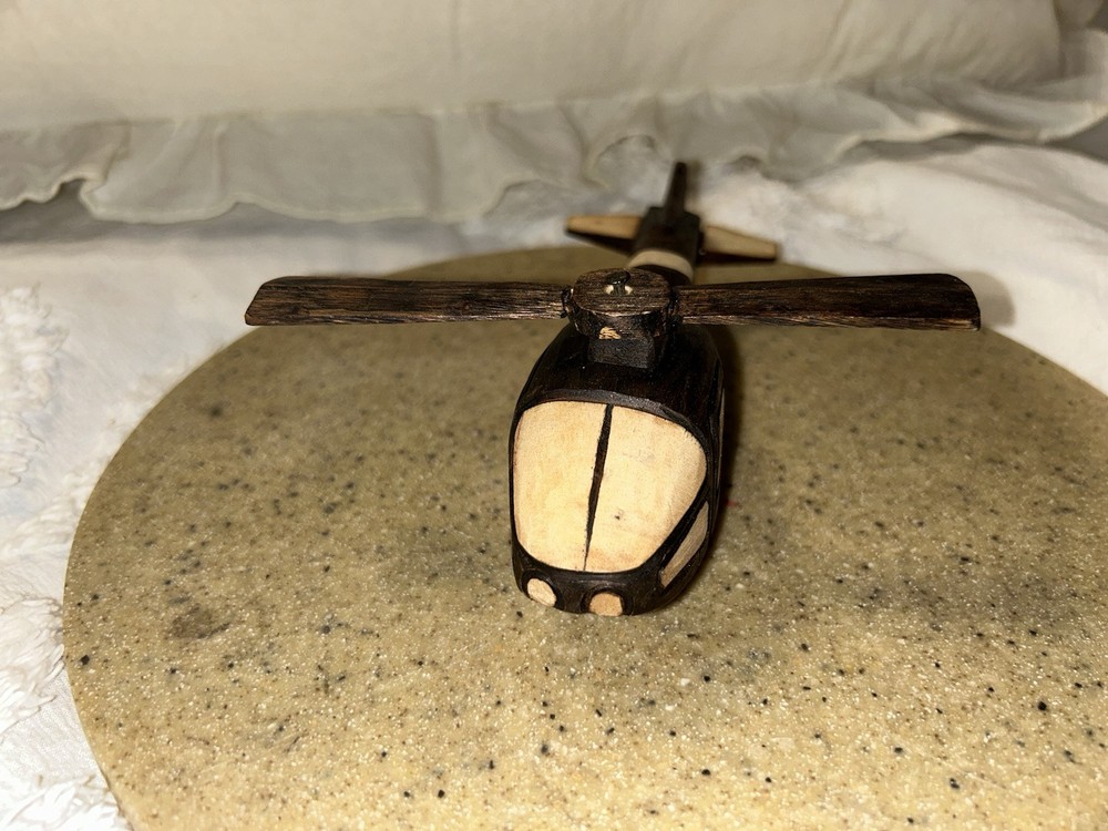 Handmade 7” Multi Tone Wooden Helicopter - Moving Propeller
