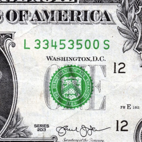 Fancy Serial Number $1 Dollar Bill L33453500S