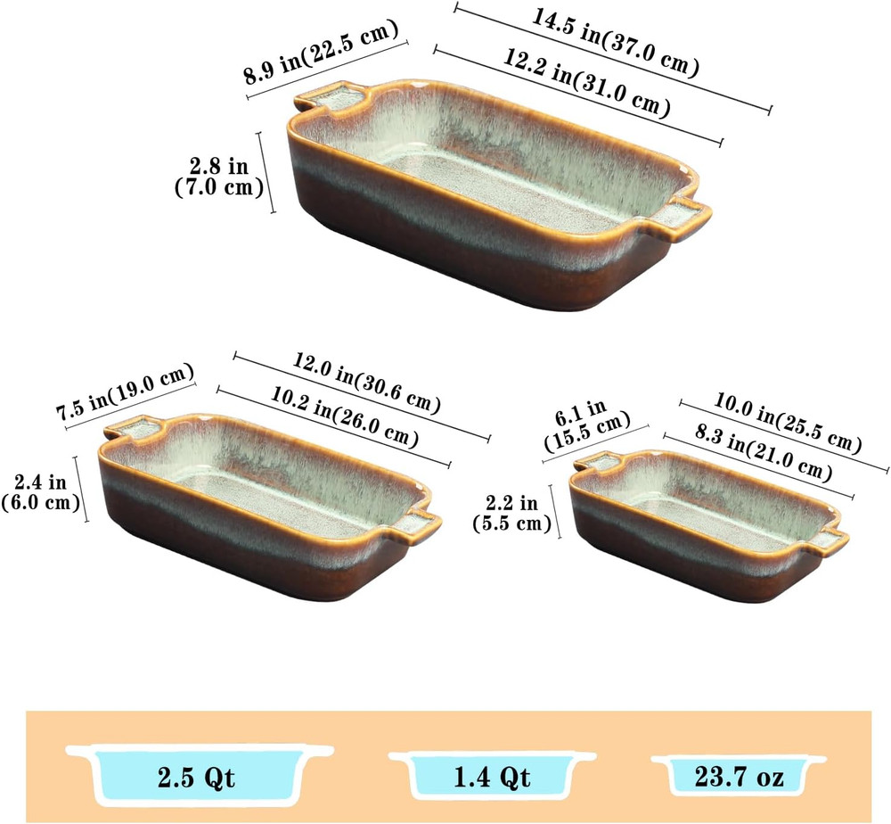 Baking Dish Ceramic Baking Dish、Rectangular Baking Pans Set、Double Handles Suita