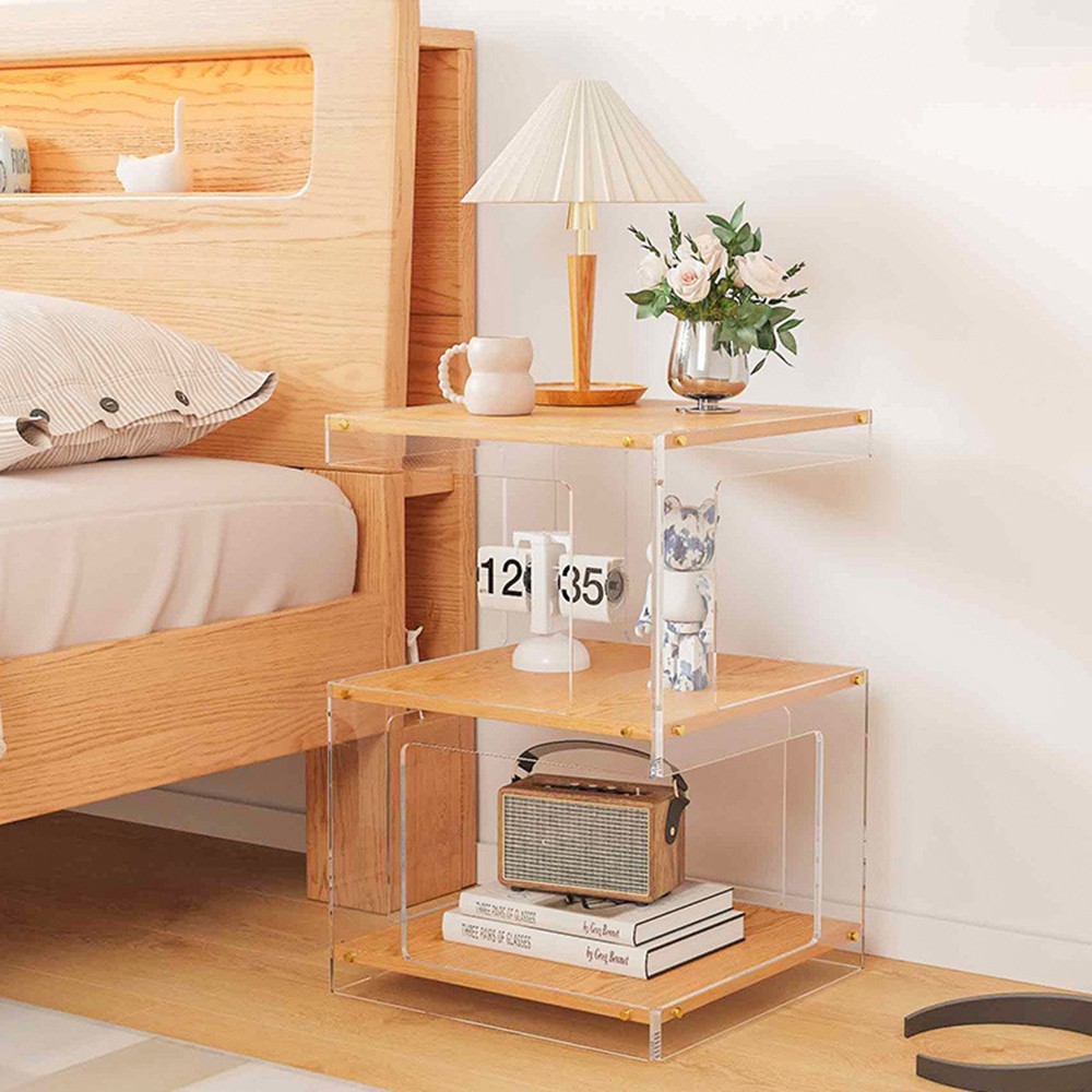Acrylic Storage Cabinets Sidetable Nightstand Bedroom Bedside Table Organizer US