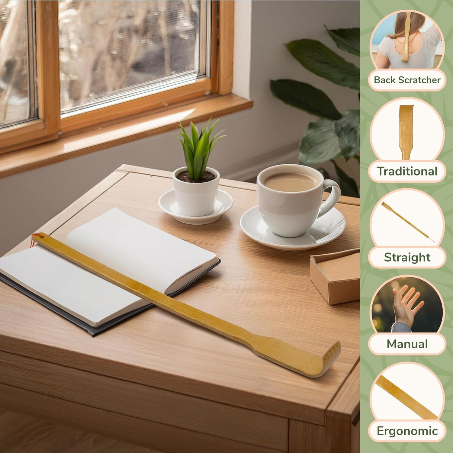 16.5 Inch Traditional Thin Travel Size Bamboo Wooden Back Scratcher Body Relaxat