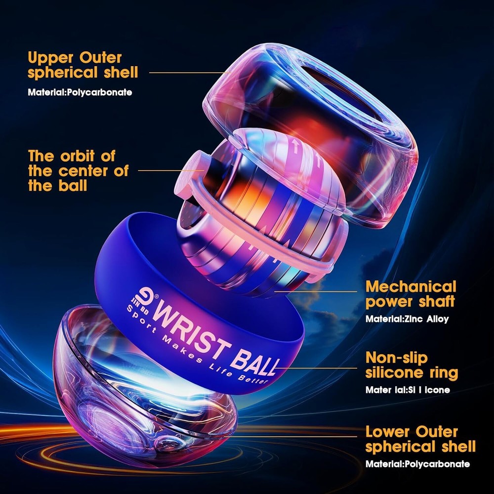 Auto-Start Gyroscopic Forearm Exerciser - LED Wrist Trainer Ball for Strength