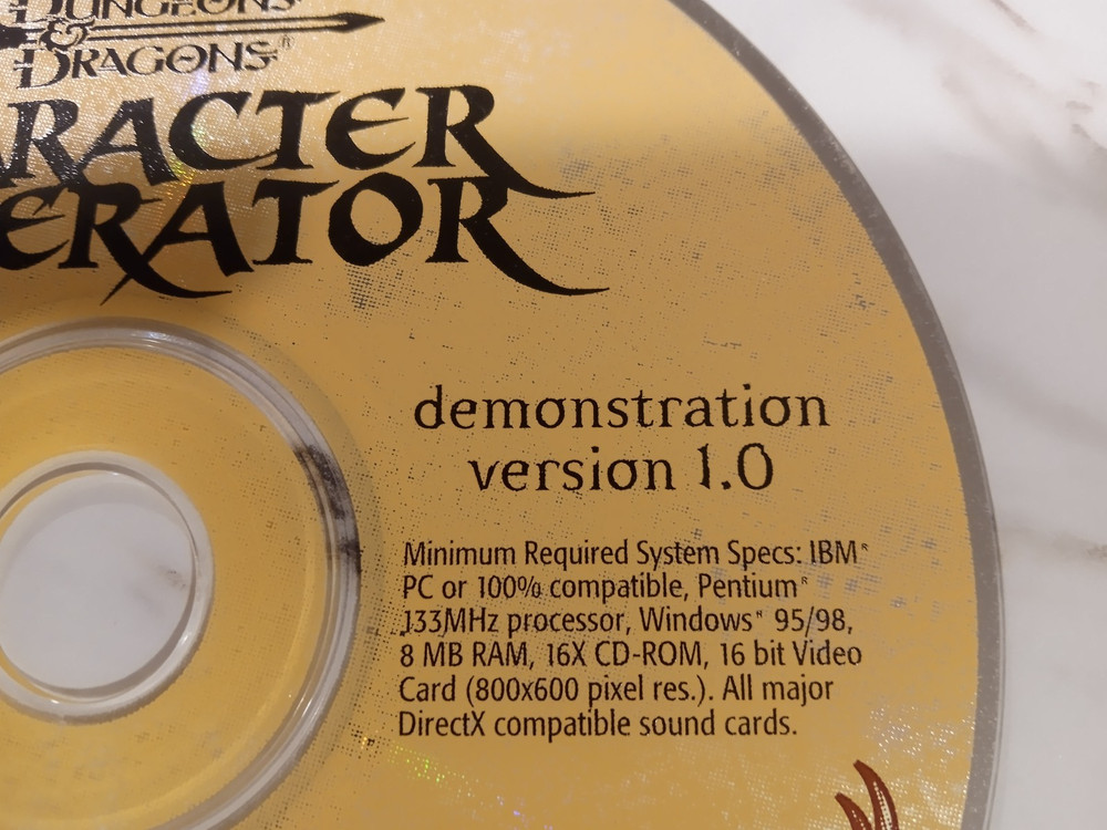 Dungeons & Dragons Character Generator Version 1.0 Demonstration Disc