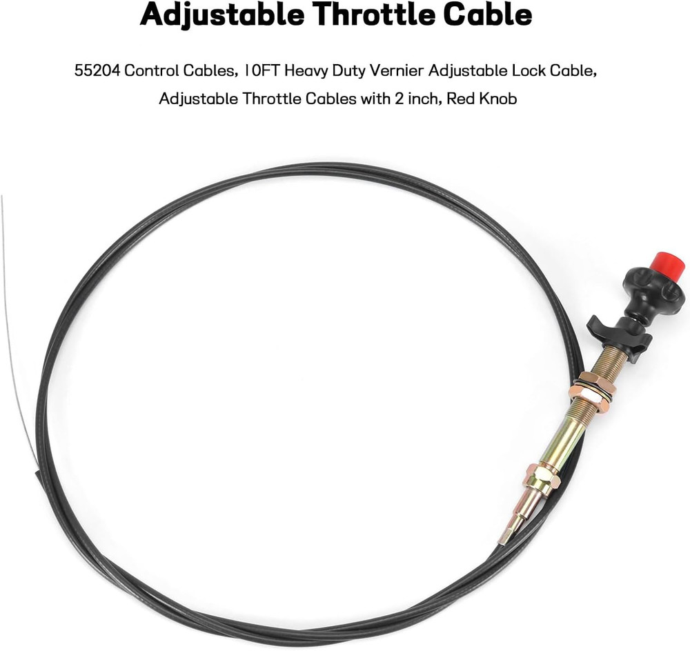 10FT Heavy Duty Vernier Adjustable Lock Cable 55204 Throttle Control Red