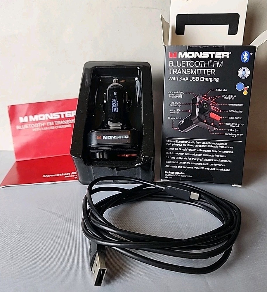 Monster Bluetooth FM Transmitter with 3.4 Amp USB Charging Ports Voice Assistant