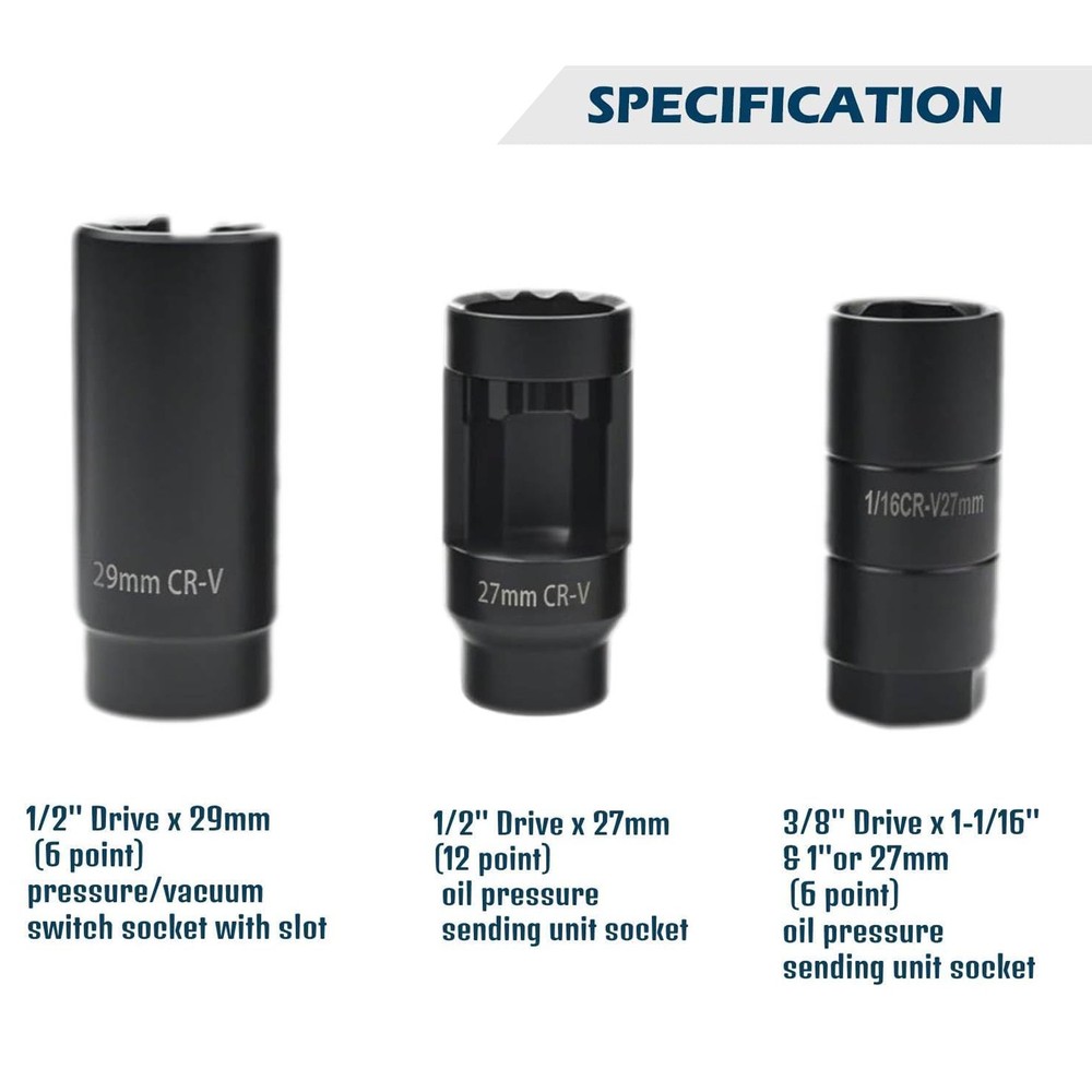 Oxygen Sensor & Oil Pressure Sending Unit Master Sensor Socket Tool Set 7Pcs