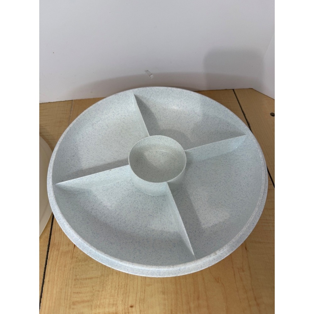 Tupperware Divided Serving Platter with Lid Speckled White Vintage Kitchenware