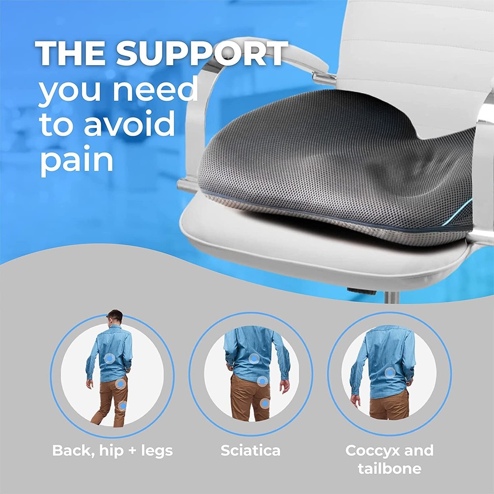 Klaudena Memory Foam Chair Cushion for Back Support, Sciatica Pain Relief