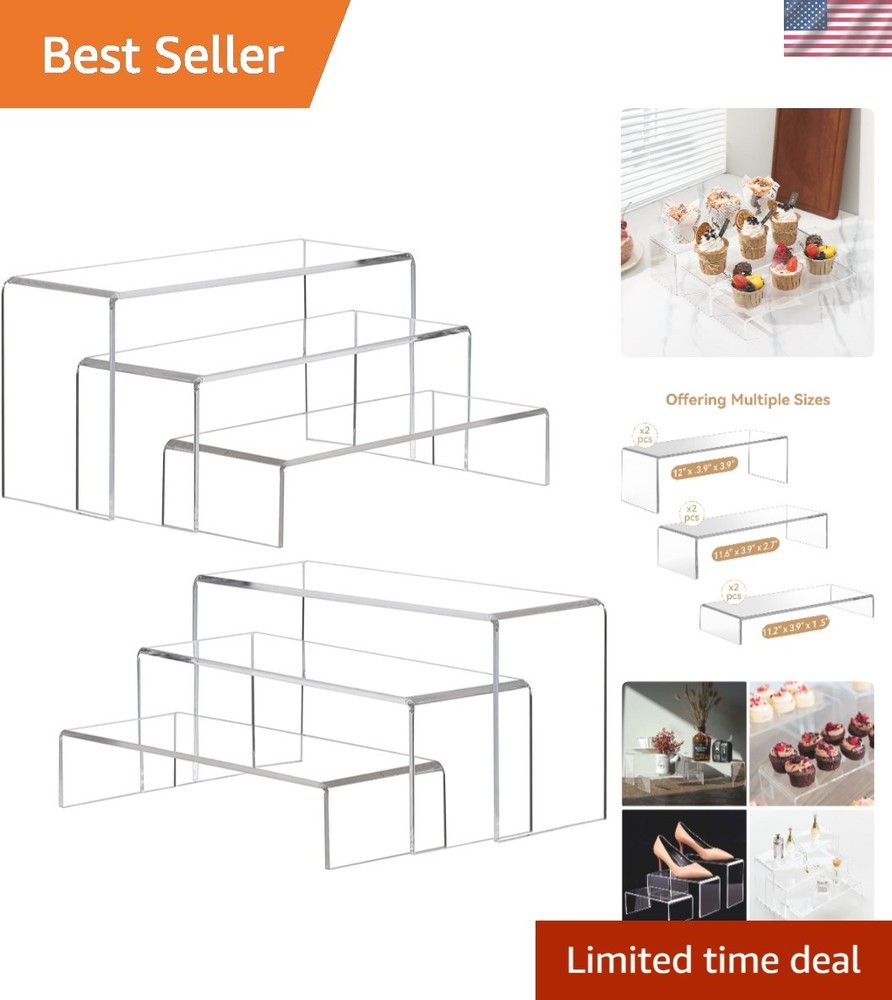 Large Acrylic Display Risers, 2 Sets(11.2”L~11.6”L~12”L) Clear Rectangular Showc