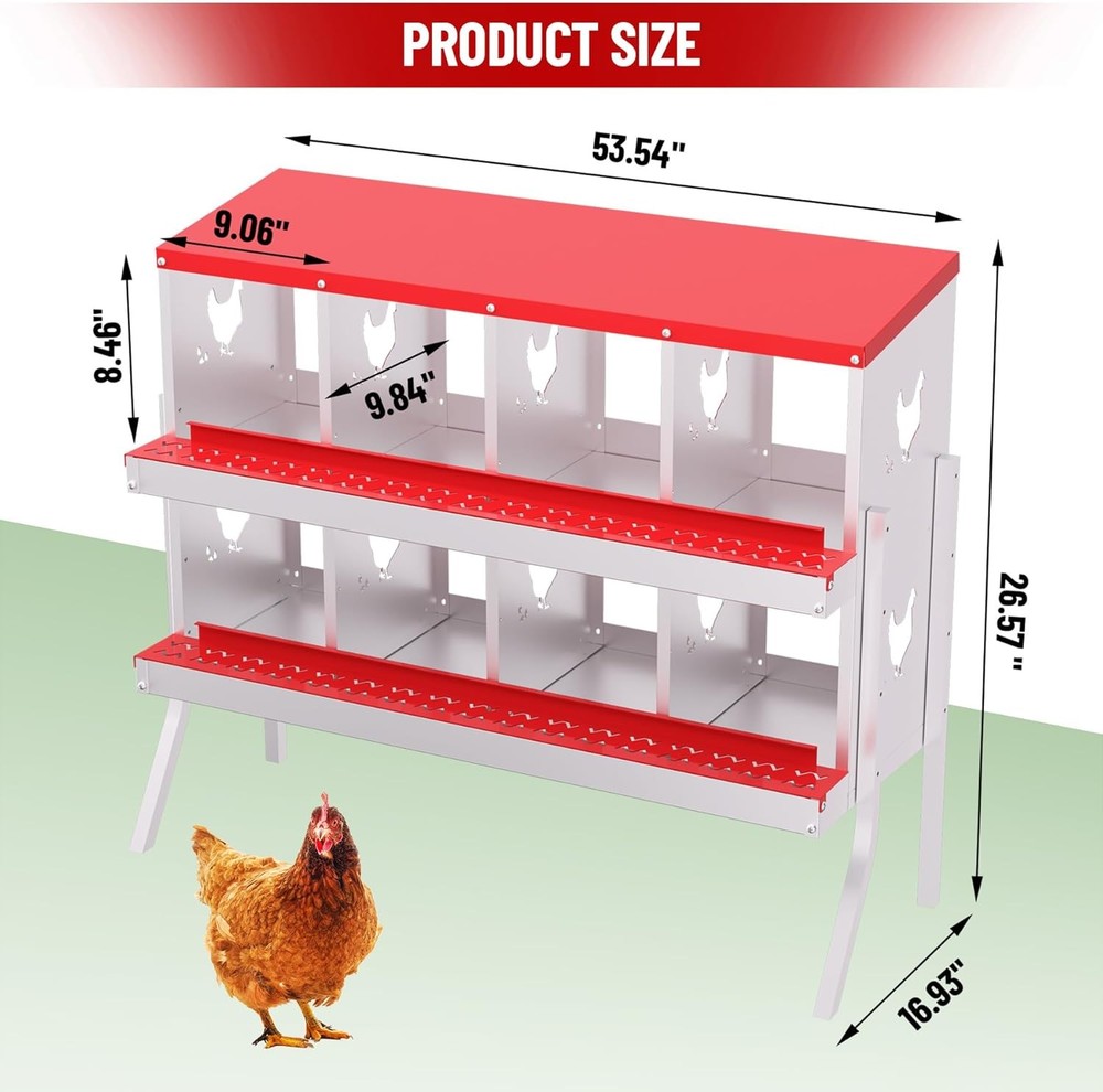 Metal Chicken Nesting Box 8 Compartments Freestanding Galvanized Hen Egg Rack