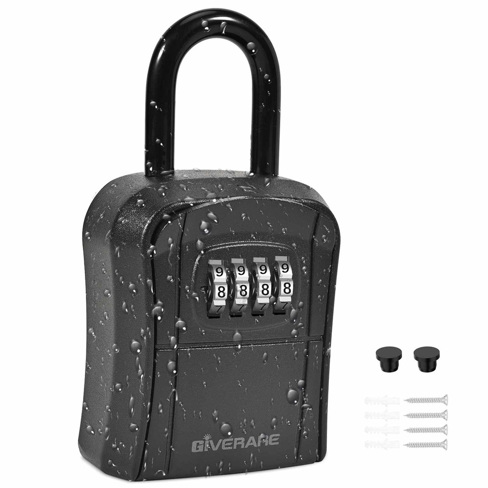 Key Lock Box, Wall Mount 4 Digits Combination Lockbox, Waterproof Black