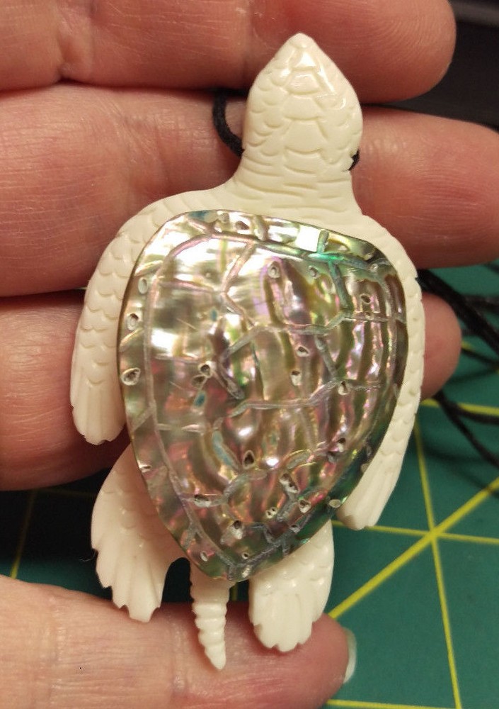 Hand Carved Turtle Choker with Abalone Shell - handcrafted choker with turtle