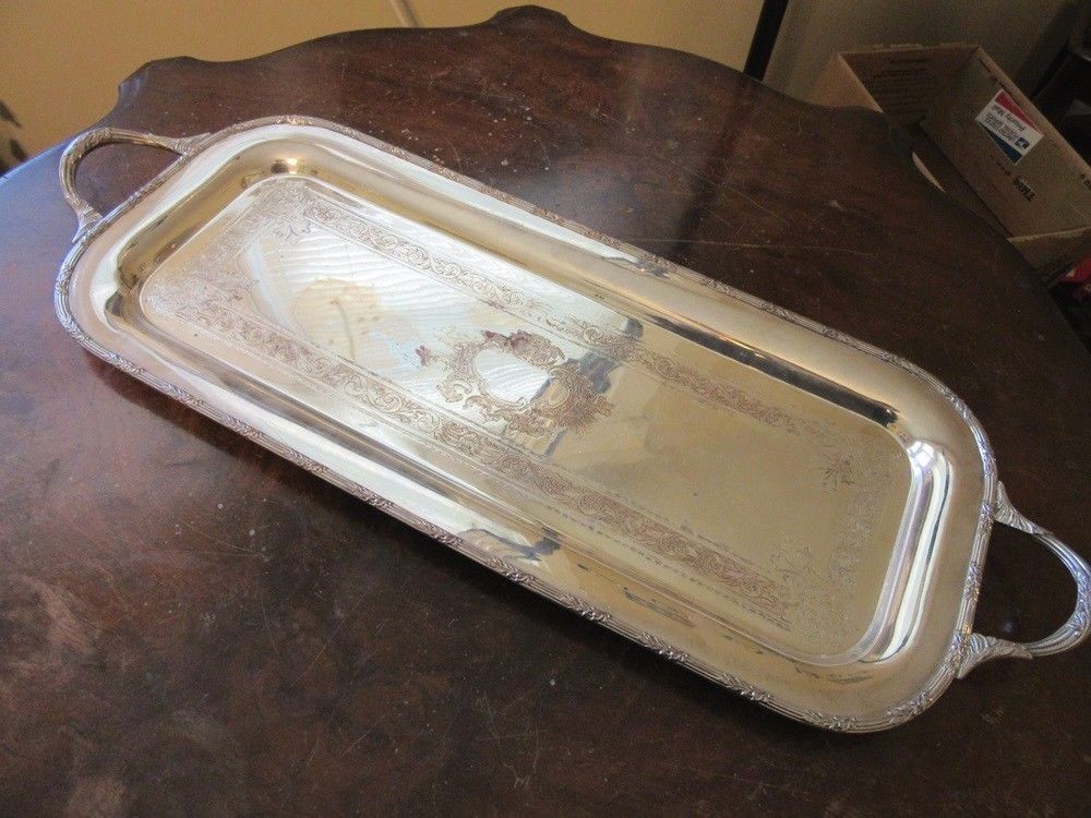 Etched Barker Ellis silverplate fish serving platter. England