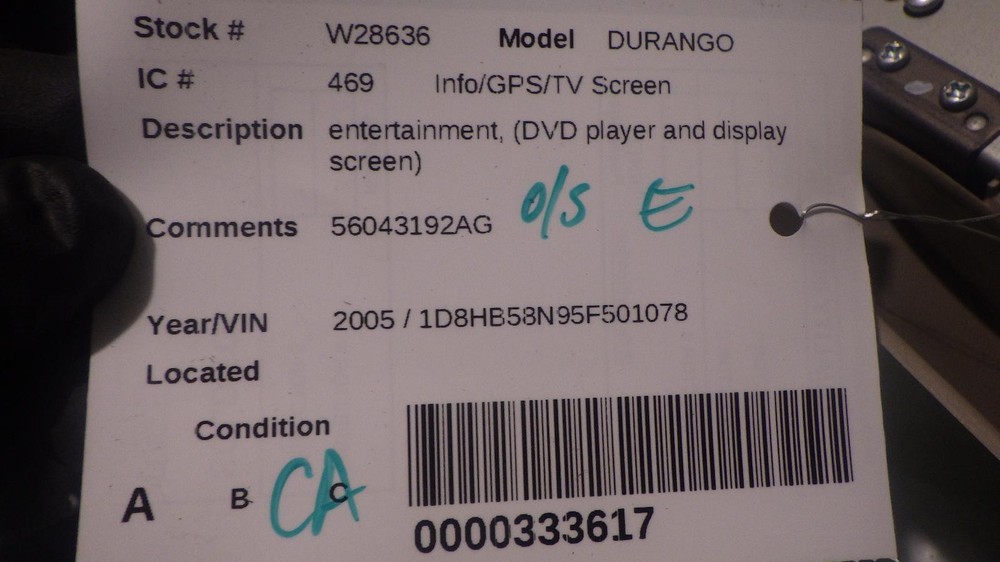 05 DODGE DURANGO Info Screen 56043192AG