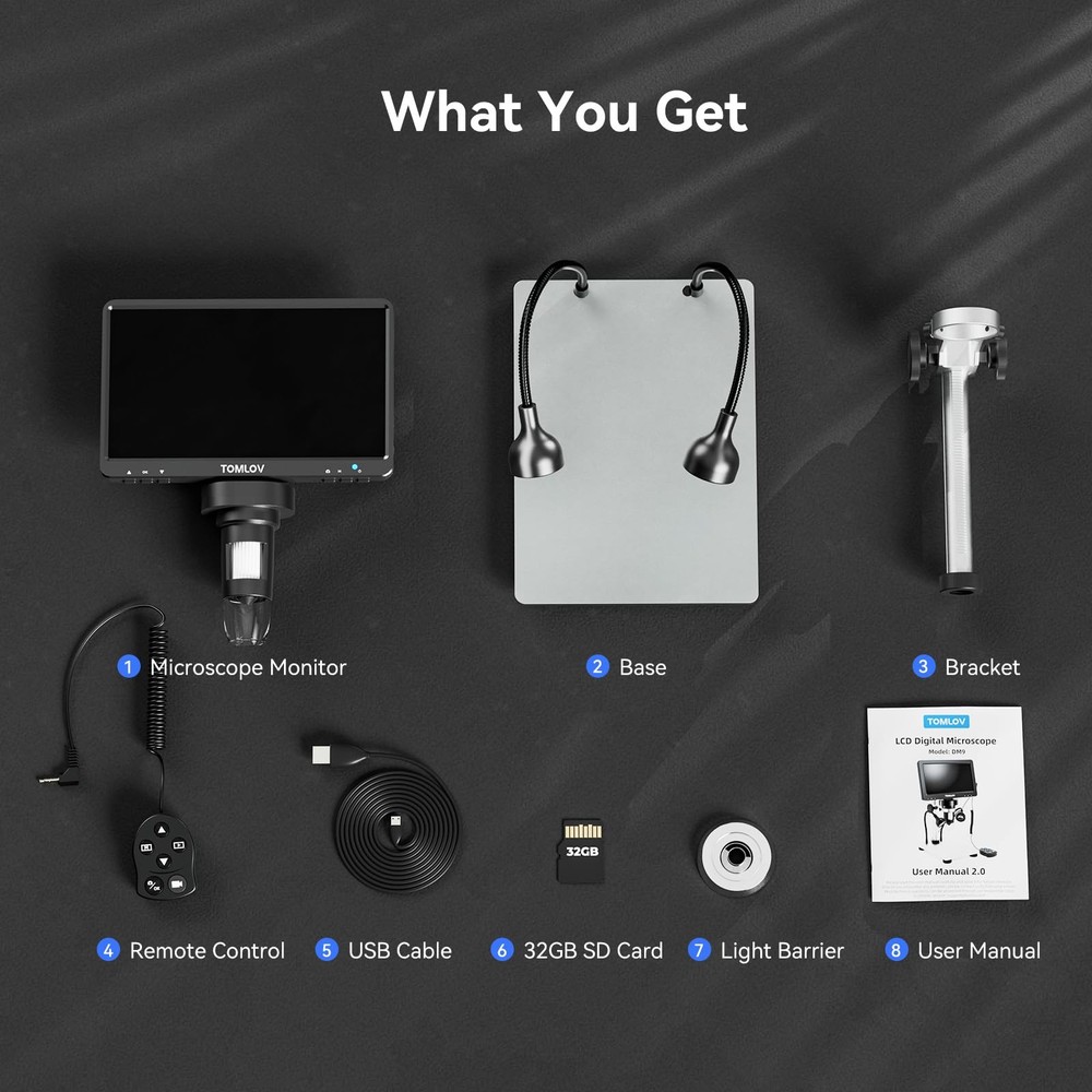 TOMLOV DM9 7" Digital Microscope: 1080P 1200X Coin Microscope 7", Silver