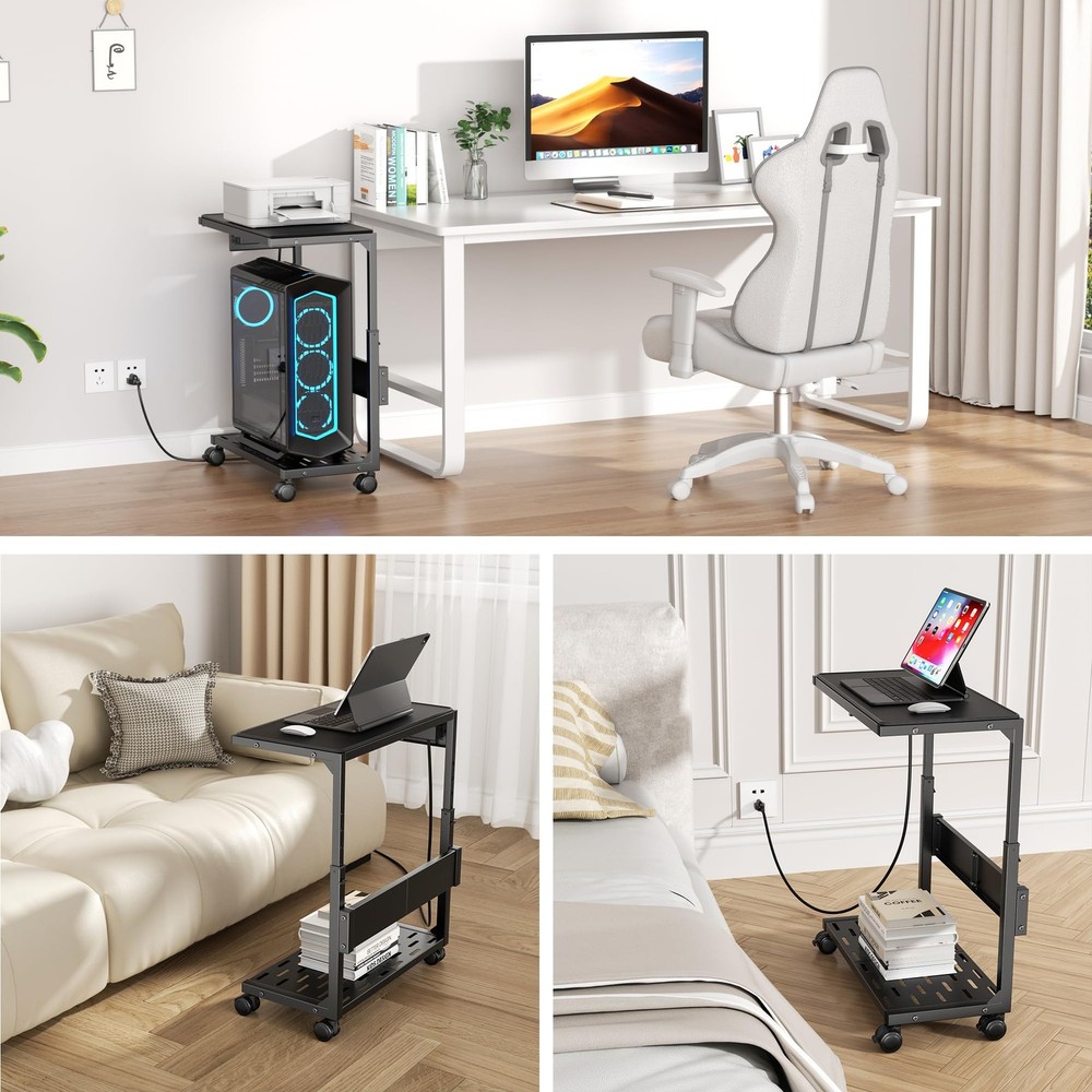 PC Stand, Adjustable Computer Tower Stand on Wheels, Heavy Duty Metal Compute...
