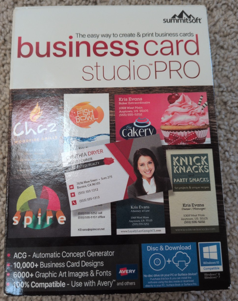 Summitsoft Business Card Studio Pro Disc + Download PC Design Software VG
