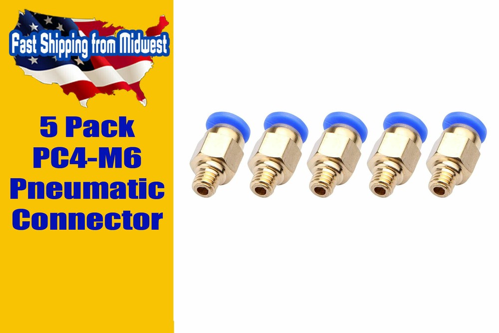 PC4-M6 Pneumatic Connector, 5 Pcs Bowden Pneumatic J-head, 3D Printer Reprap