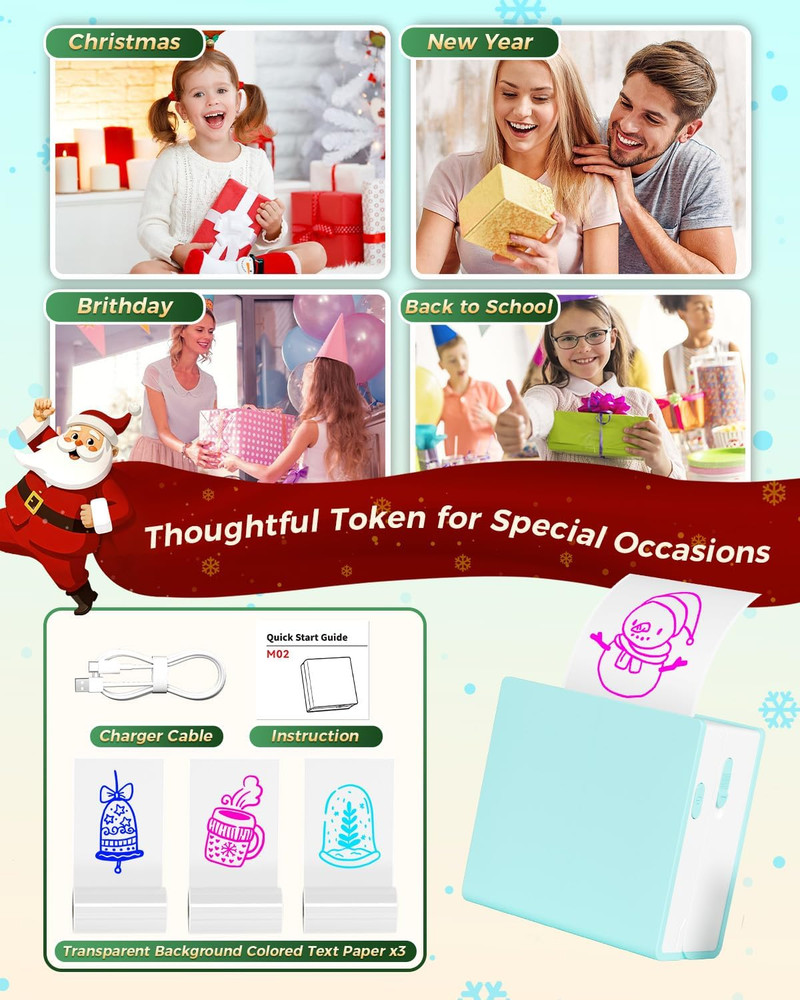 Memoking Print Pods Mini Printer - M02 Portable Gift Sticker Printer, Bluetooth