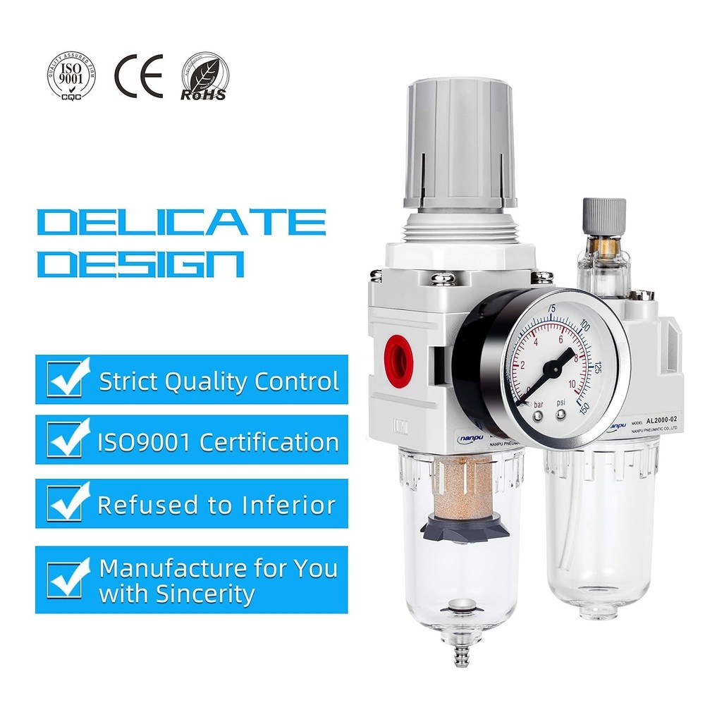 Compressed Air Filter Regulator - Water/Oil Separator, Gauge