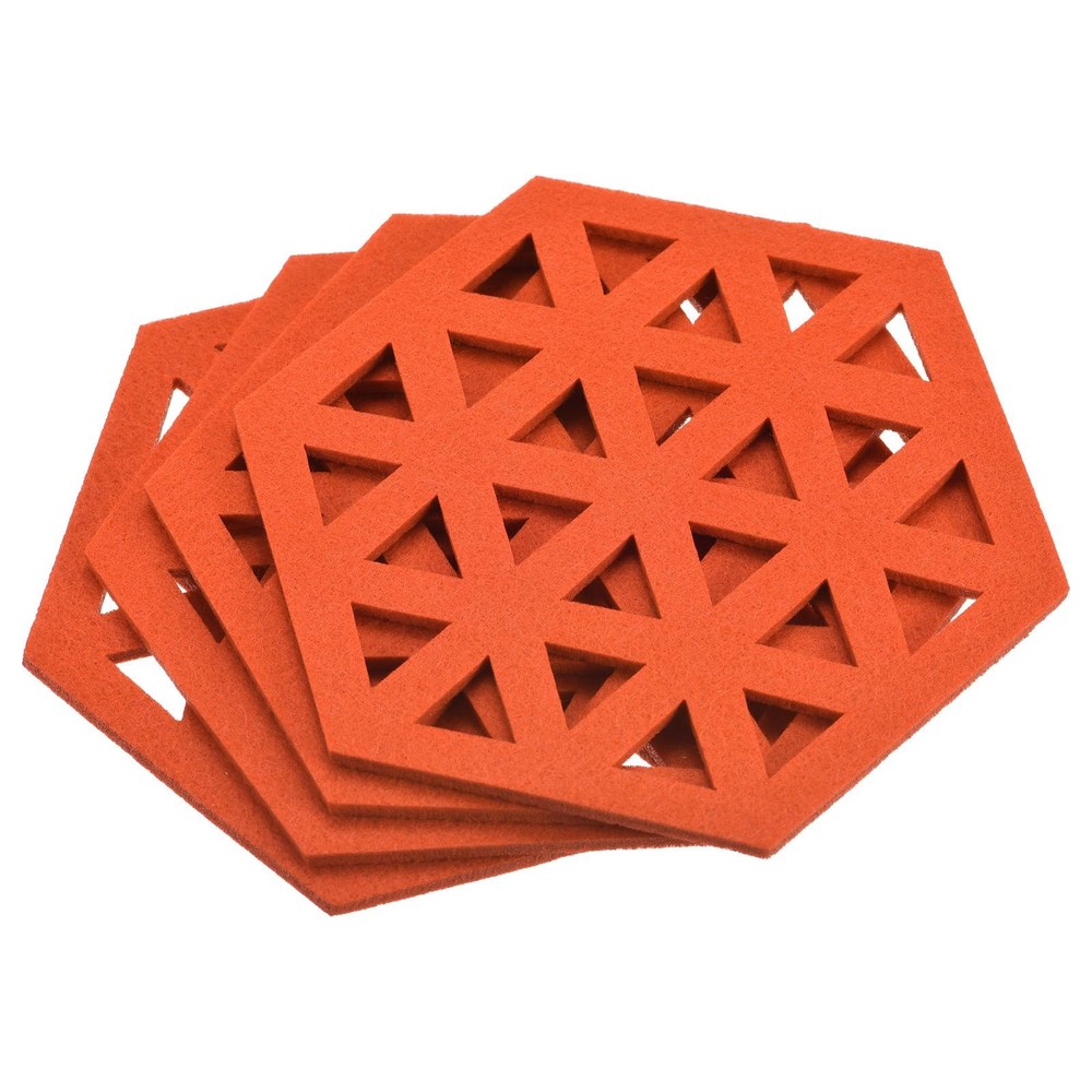 Felt Coasters 4pcs Hexagonal Tampons Coasters Orange