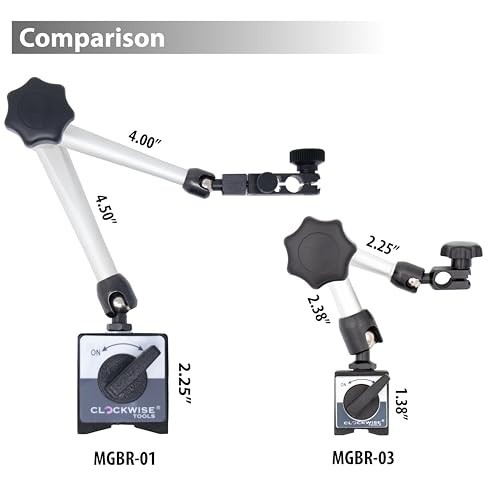 Magnetic Base Stand for Digital Dial Indicators - 176lbs Pull, Adjustable Arm
