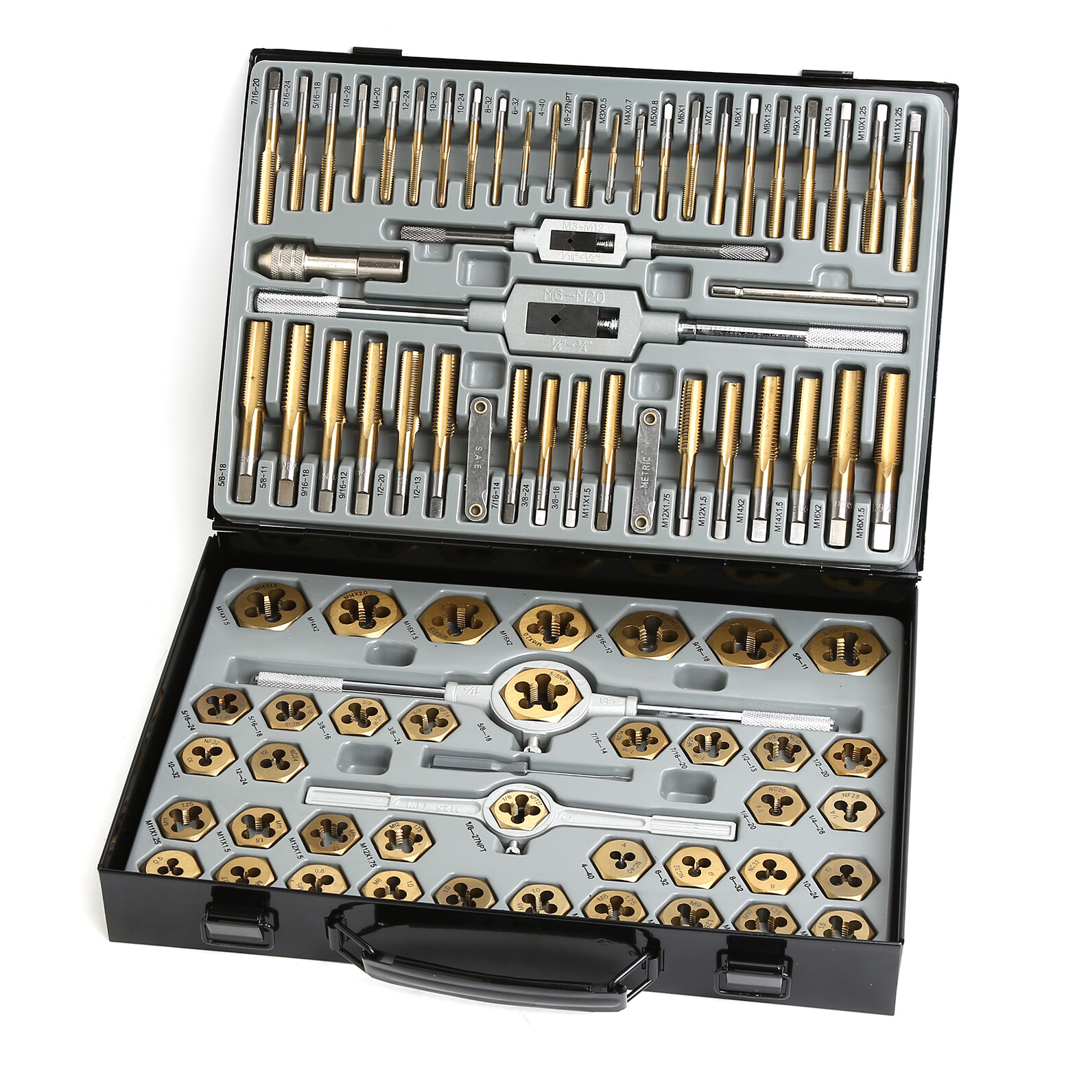 86PC Tap And Die Set SAE METRIC Tools, Metal Case Tapping Thread Cutting Kit Set