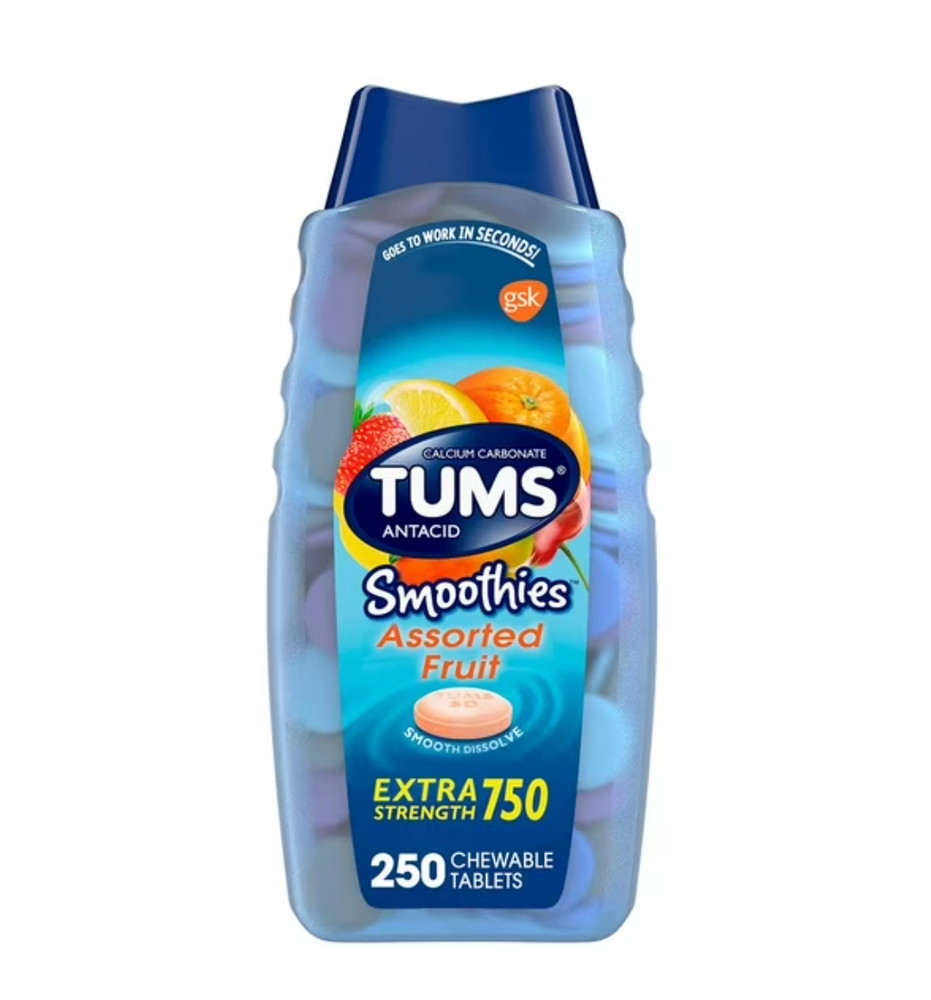TUMS Smoothies Chewable Extra Strength Antacid Tablets, Assorted Fruit, 250 ct.