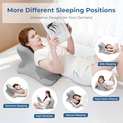 Reading Pillow for Bed, Leaning, Lying and Prone, Ergonomic Memory Foam Grey