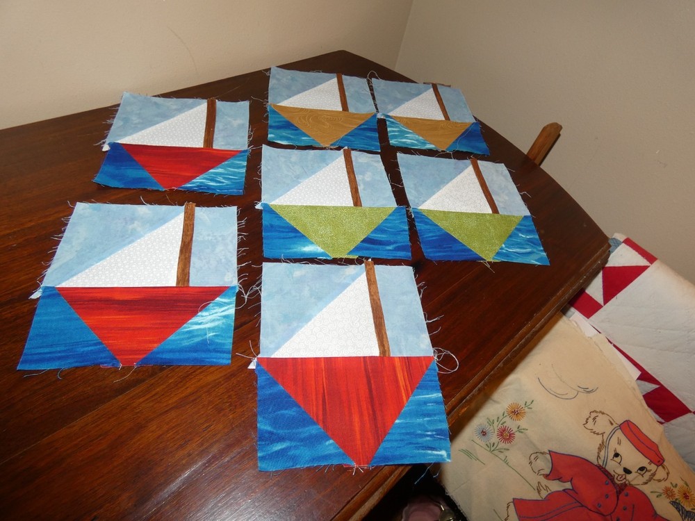 Sailboat Quilt Blocks Handmade Pieced