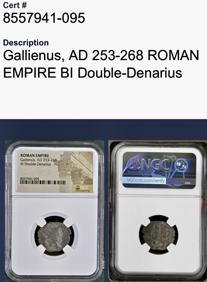 Ancient Roman Coin Emperor Gallienus 253AD-268AD NGC Genuine Double Denarius