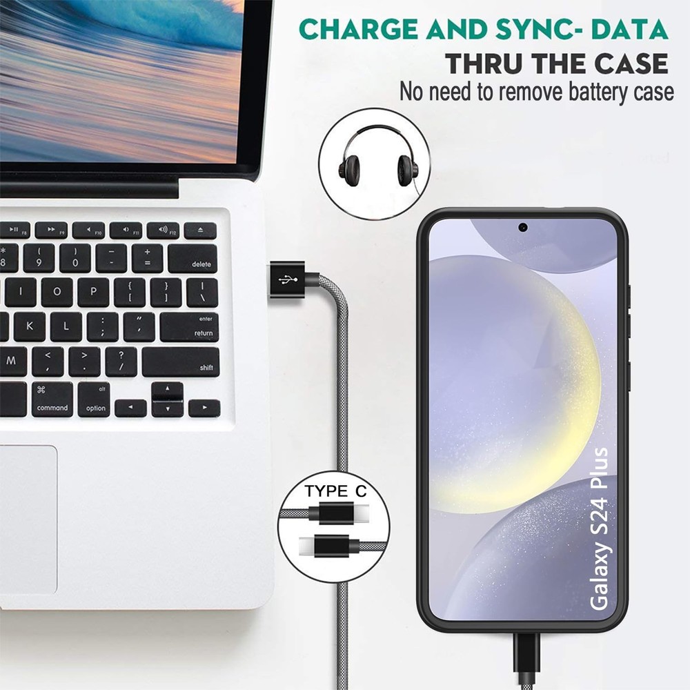 Galaxy S24 Plus 12000mAh Battery Case Wireless Charging + Screen Protector