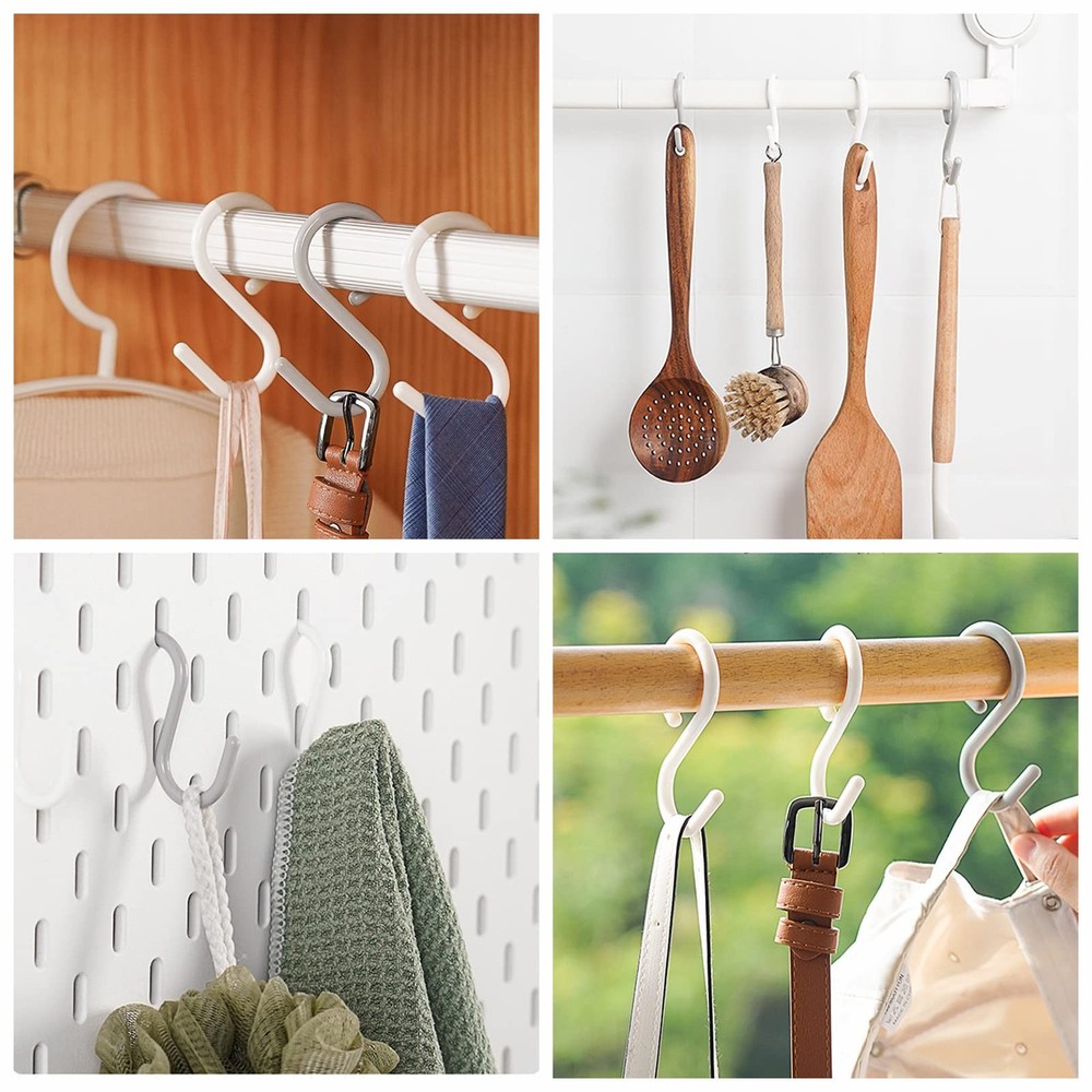 Mt.Jun 6-Pack Secure Quiet Plastic S Hooks, Flexible Neck for Easy Twist Lo...