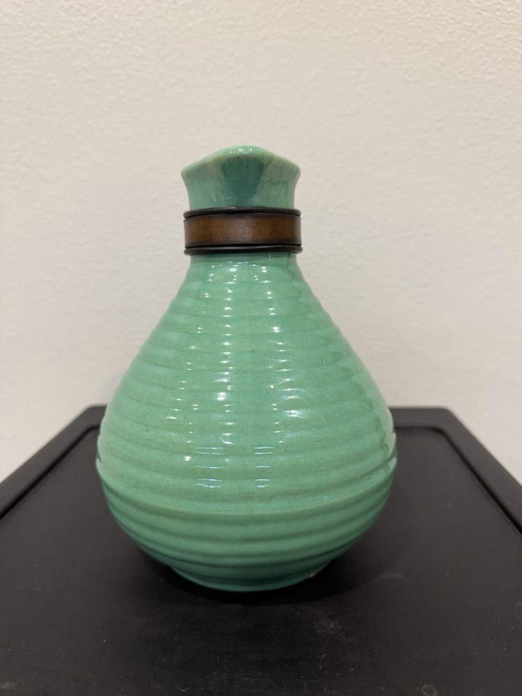 Vintage Bauer Pitcher Wood Handle Ring Ware Ring Ware Turquoise Blue Green
