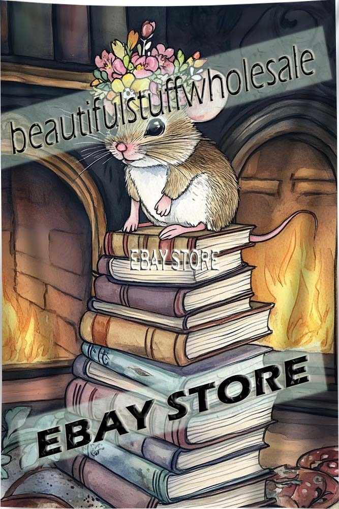 Mouse Library Tapestry Rustic Winter Wall Decor wall decals 59X82 in