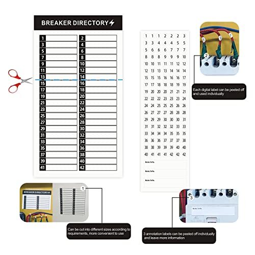 16 Sheets Breaker Panel Labels Electrical Box Sticker Numbers Reusable Adhesive