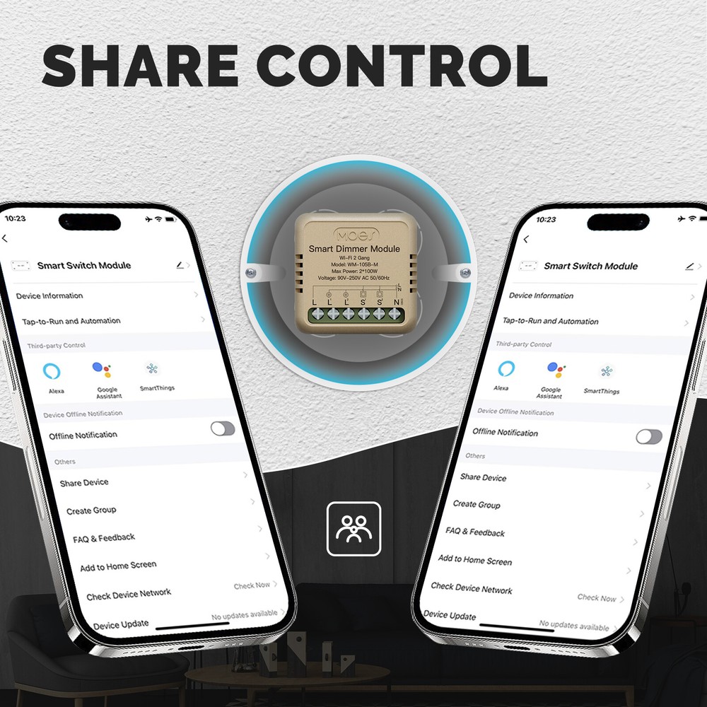MOES WiFi Mini Smart Wall Light Dimmer Switch Module 3Way Alexa Google APP Timer