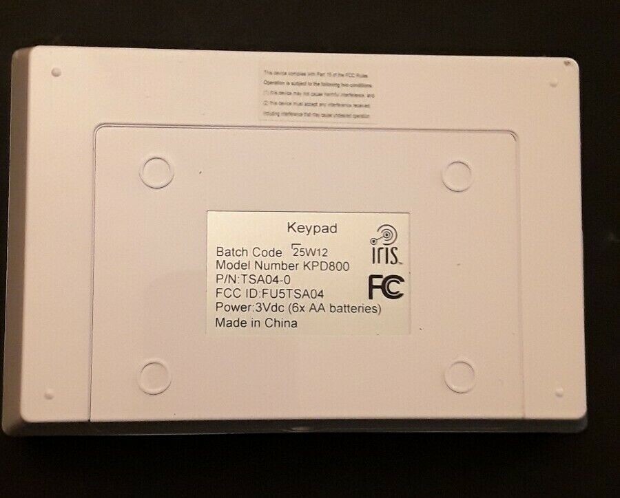 IRIS Model KPD800 White Home Security Wireless Keypad Z-Wave