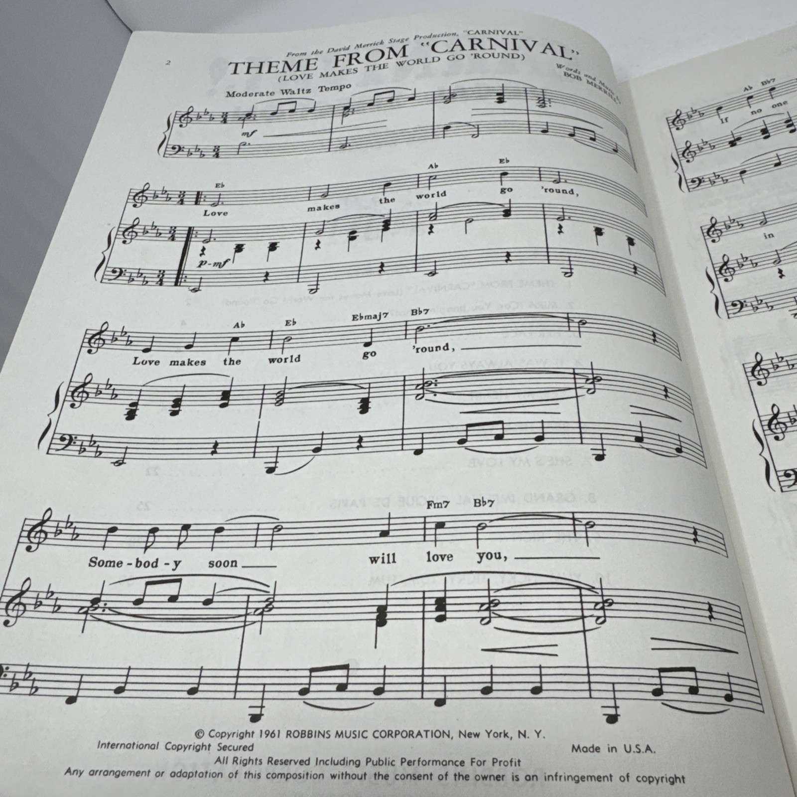 CARNIVAL Vocal Selection Bob Merrill Sheet Music Songbook Broadway Vintage 1961