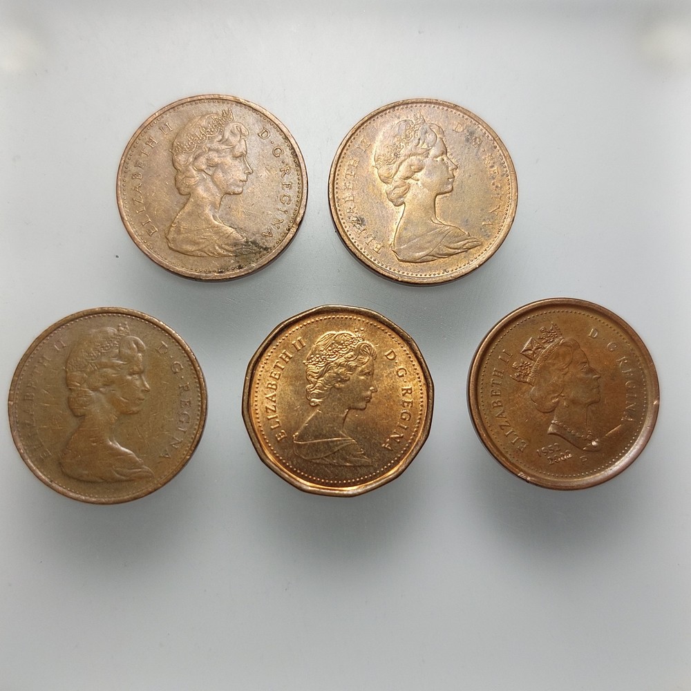 Canada 5x 1 Cent Bulk Lot Coins 1965–2002 Maple Leaf Penny