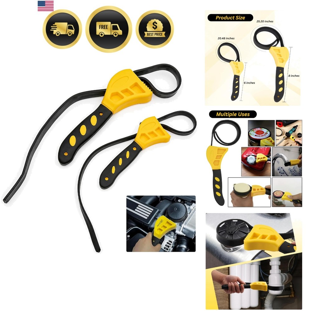 2-Pack Adjustable Rubber Strap Wrench Set – 25.20" & 20.48" Heavy-Duty Strap ...