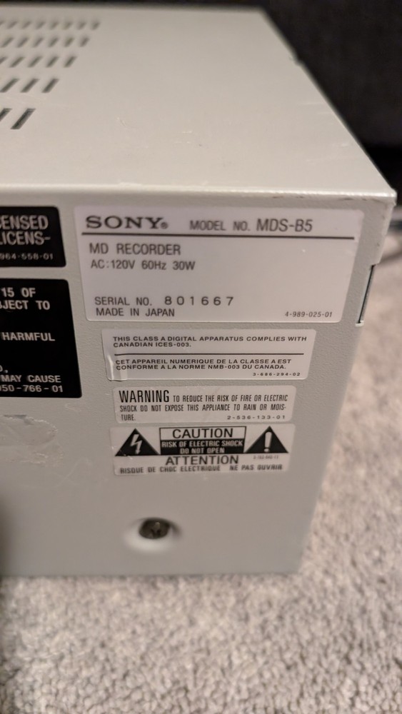 SONY MD RECORDER MDS-B5 Mini Disk Player Recorder